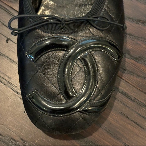 Chanel Cambon black flats oversized double logo quilted ballet flat size 40 - Picture 12 of 16